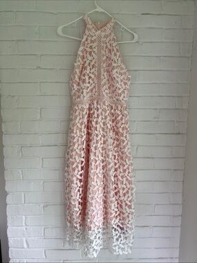 NWT Chicwish Pink and White Lace Halter Midi Dress